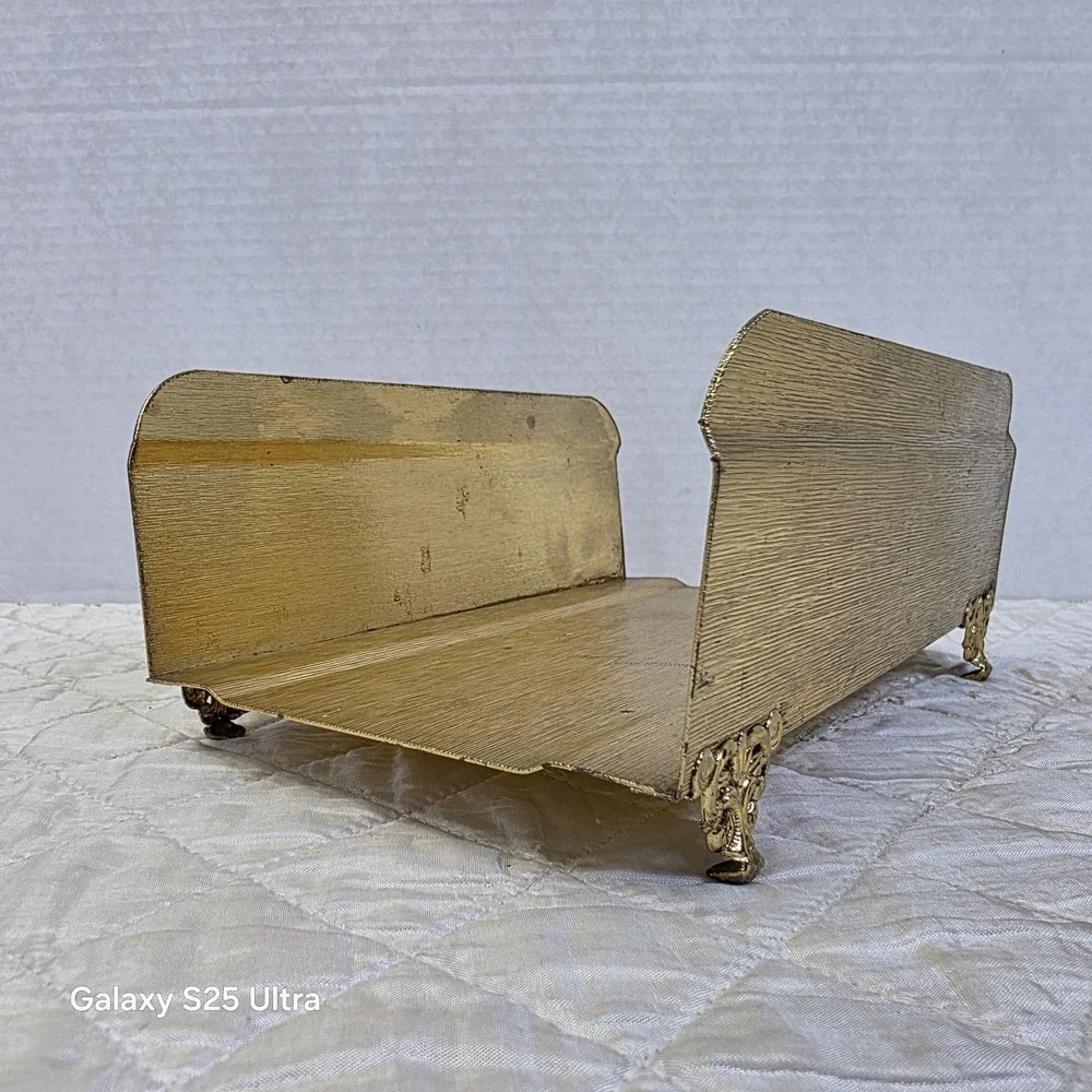 Vintage Hollywood Regency Gold Leaves Acorns Tissue Napkin Mail Holder Victorian